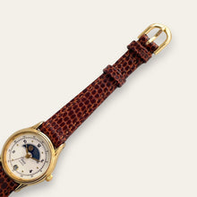 Load image into Gallery viewer, Vintage Timex Sun &amp; Moon Quartz Watch - Brown Leather Strap
