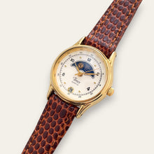 Load image into Gallery viewer, Vintage Timex Sun &amp; Moon Quartz Watch - Brown Leather Strap
