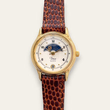 Load image into Gallery viewer, Vintage Timex Sun &amp; Moon Quartz Watch - Brown Leather Strap
