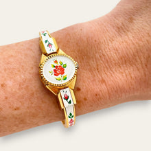 Load image into Gallery viewer, Vintage Itraco Peek-a-Boo Watch: Floral Pattern, Bangle
