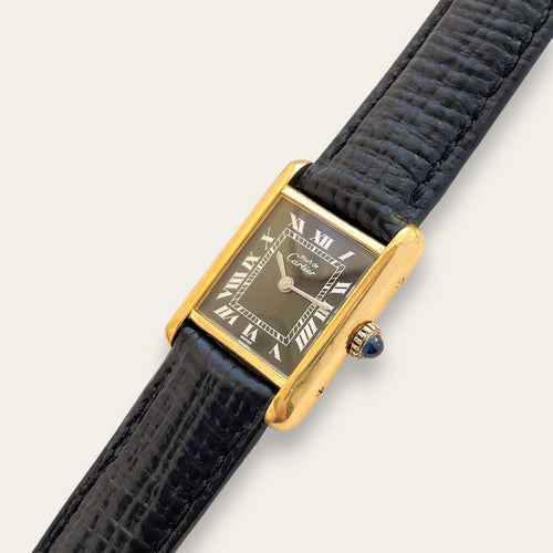 Vintage Cartier Must de Tank Vermeil Mechanical Watch: Burgundy Dial, Boxed