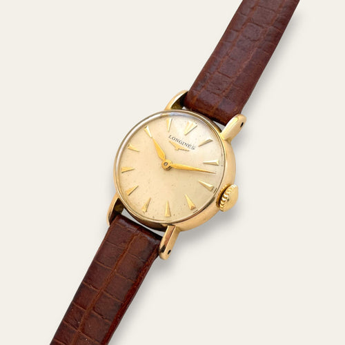 Vintage 1953 Gold-Plated Longines Ladies' Mechanical Watch - Leather Strap