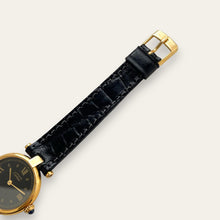 Load image into Gallery viewer, Vintage 1980s Cartier Must Vendome Watch: Gold-Plated Silver, Black Dial
