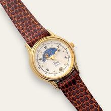 Load image into Gallery viewer, Vintage Timex Sun &amp; Moon Quartz Watch - Brown Leather Strap
