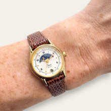 Load image into Gallery viewer, Vintage Timex Sun &amp; Moon Quartz Watch - Brown Leather Strap
