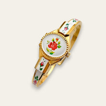 Load image into Gallery viewer, Vintage Itraco Peek-a-Boo Watch: Floral Pattern, Bangle
