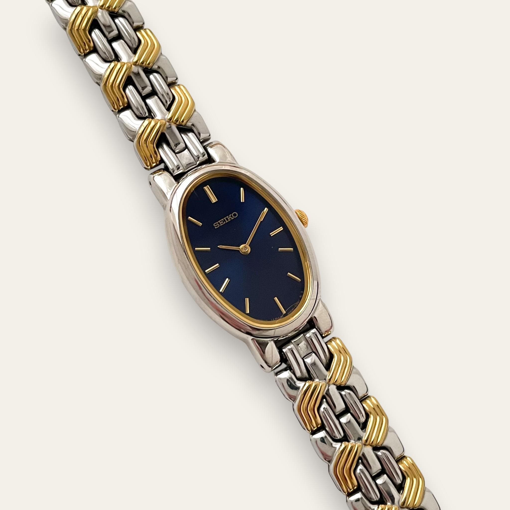 Vintage Seiko Gold Tone Stainless Steel Blue Dial Date Women Watch WR 100M Seiko Women main image 2