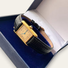 Load image into Gallery viewer, Vintage Ladies&#39; Cartier Tank Vermeil Quartz Watch - Black Leather Strap
