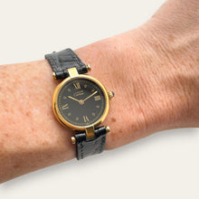 Load image into Gallery viewer, Vintage 1980s Cartier Must Vendome Watch: Gold-Plated Silver, Black Dial
