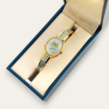 Load image into Gallery viewer, Vintage André Mouche Peek-a-Boo Quartz Watch - Light Blue Floral Design
