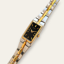 Load image into Gallery viewer, 1990s Two-Tone Ladies' Seiko Quartz Watch - Black Rectangular Dial
