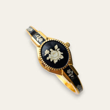 Load image into Gallery viewer, Vintage André Mouche Peek-a-Boo Watch: Black Floral Bangle Bracelet
