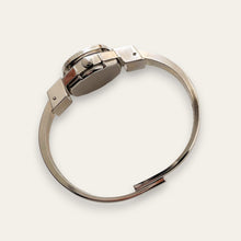 Load image into Gallery viewer, Vintage André Mouche Peek-a-Boo Quartz Watch - Silver-Tone, Black Floral Design
