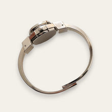 Load image into Gallery viewer, Vintage André Mouche Peek-a-Boo Quartz Watch - Silver-Tone, Black Floral Design
