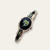 Vintage André Mouche Peek-a-Boo Quartz Watch - Silver-Tone, Black Floral Design