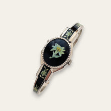 Load image into Gallery viewer, Vintage André Mouche Peek-a-Boo Quartz Watch - Silver-Tone, Black Floral Design

