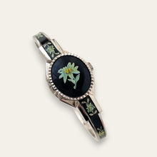 Load image into Gallery viewer, Vintage André Mouche Peek-a-Boo Quartz Watch - Silver-Tone, Black Floral Design

