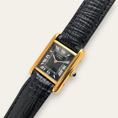 Vintage Cartier Must de Tank Vermeil Mechanical Watch - Black Dial