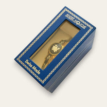 Load image into Gallery viewer, Vintage André Mouche Peek-a-Boo Watch: Black Floral Bangle Bracelet
