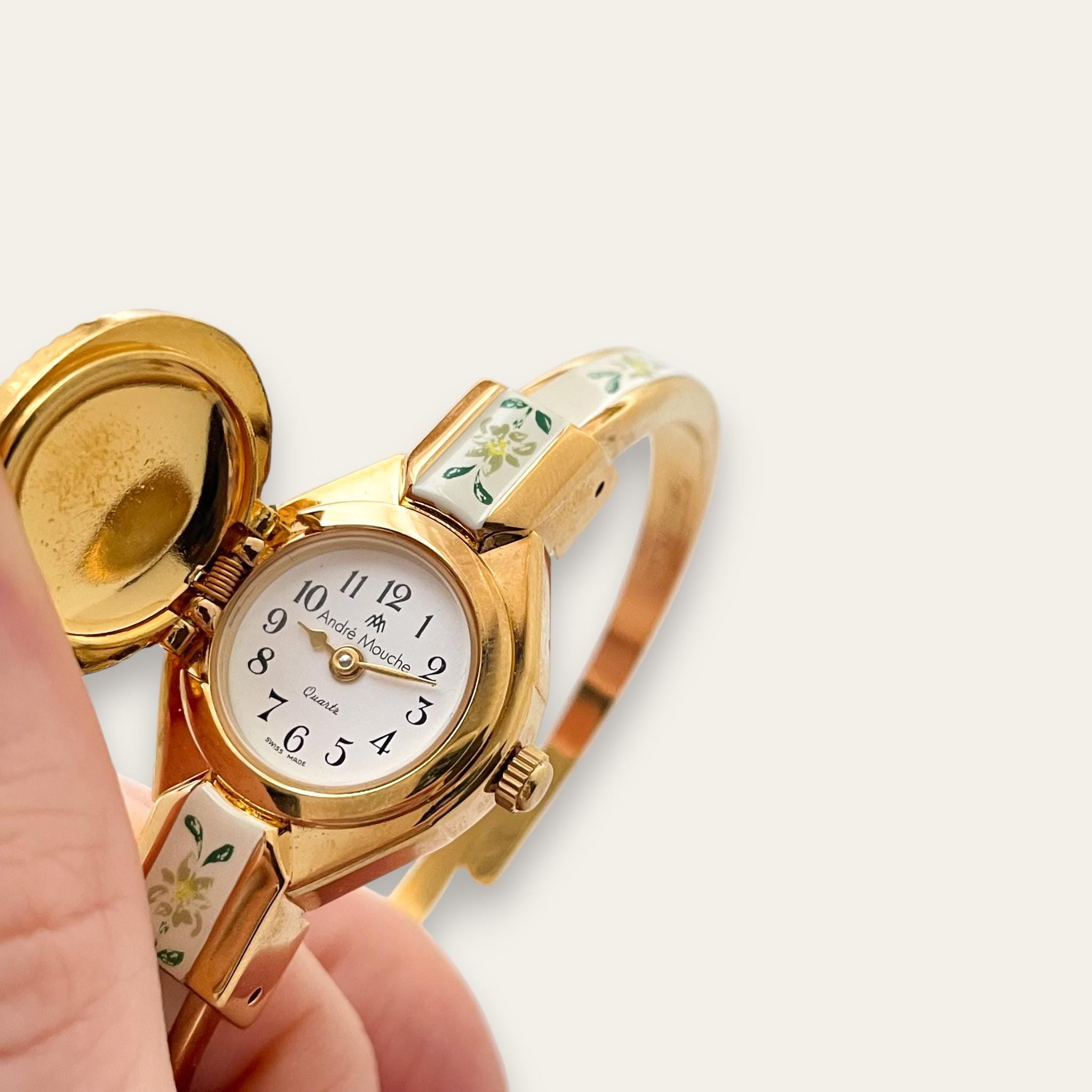 Vintage André Mouche Swiss Peek-a-Boo Cocktail Watch Enamel Bangle