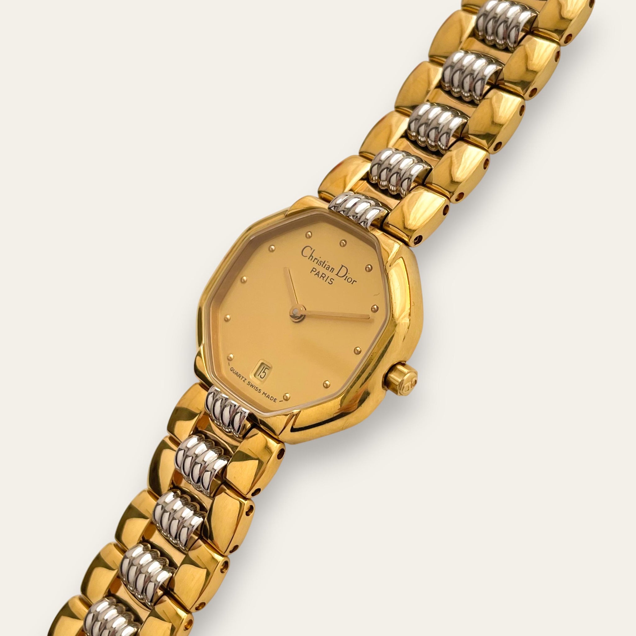 Vintage Christian Dior 1990s Octagon Two-Tone Quartz Watch