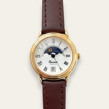 Load image into Gallery viewer, Vintage Equinox Sun &amp; Moon Quartz Watch - Brown Leather Strap

