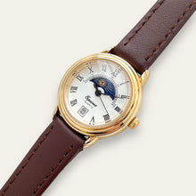 Load image into Gallery viewer, Vintage Equinox Sun &amp; Moon Quartz Watch - Brown Leather Strap
