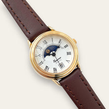 Load image into Gallery viewer, Vintage Equinox Sun &amp; Moon Quartz Watch - Brown Leather Strap
