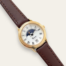 Load image into Gallery viewer, Vintage Equinox Sun &amp; Moon Quartz Watch - Brown Leather Strap
