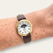 Load image into Gallery viewer, Vintage Equinox Sun &amp; Moon Quartz Watch - Brown Leather Strap
