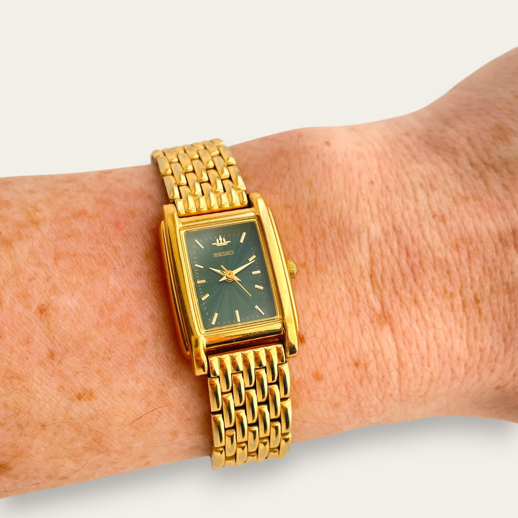 Vintage Limit Black Rectangular Dial Gold Tone Ladies Quartz Watch *New Battery Vintage Gold Watch / Diamond Ladies Watch / Limit Quartz  main image 3