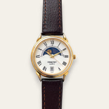 Load image into Gallery viewer, Vintage Constant Sun &amp; Moon Quartz Watch - Black Leather Strap
