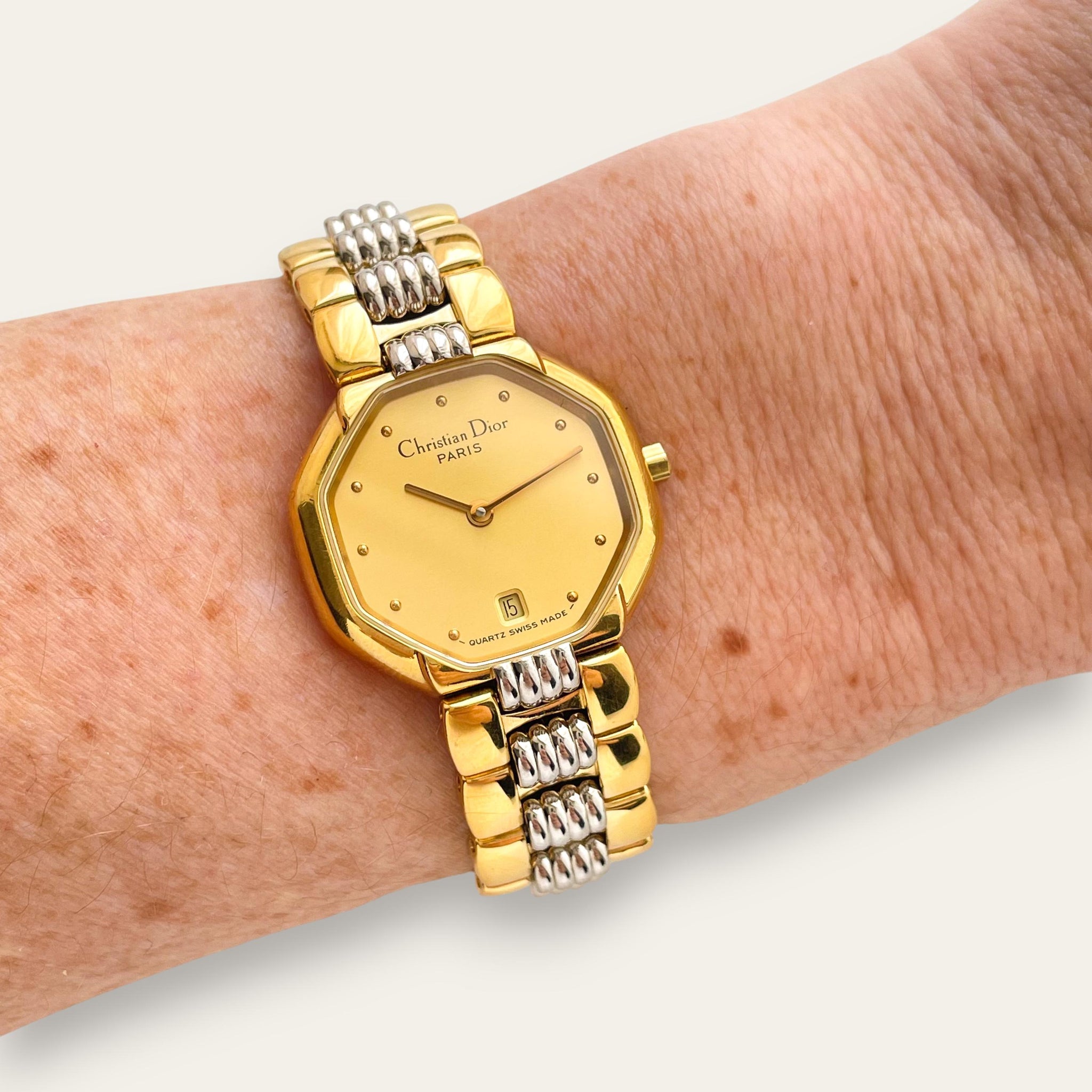 Vintage Christian Dior 1990s Octagon Two-Tone Quartz Watch