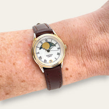 Load image into Gallery viewer, Vintage Sekonda Moon Phase Quartz Watch - Brown Leather Strap
