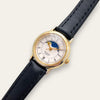 Vintage Accurist Moon Phase Quartz Watch - Black Leather Strap