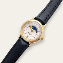 Load image into Gallery viewer, Vintage Accurist Moon Phase Quartz Watch - Black Leather Strap
