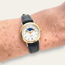 Load image into Gallery viewer, Vintage Accurist Moon Phase Quartz Watch - Black Leather Strap
