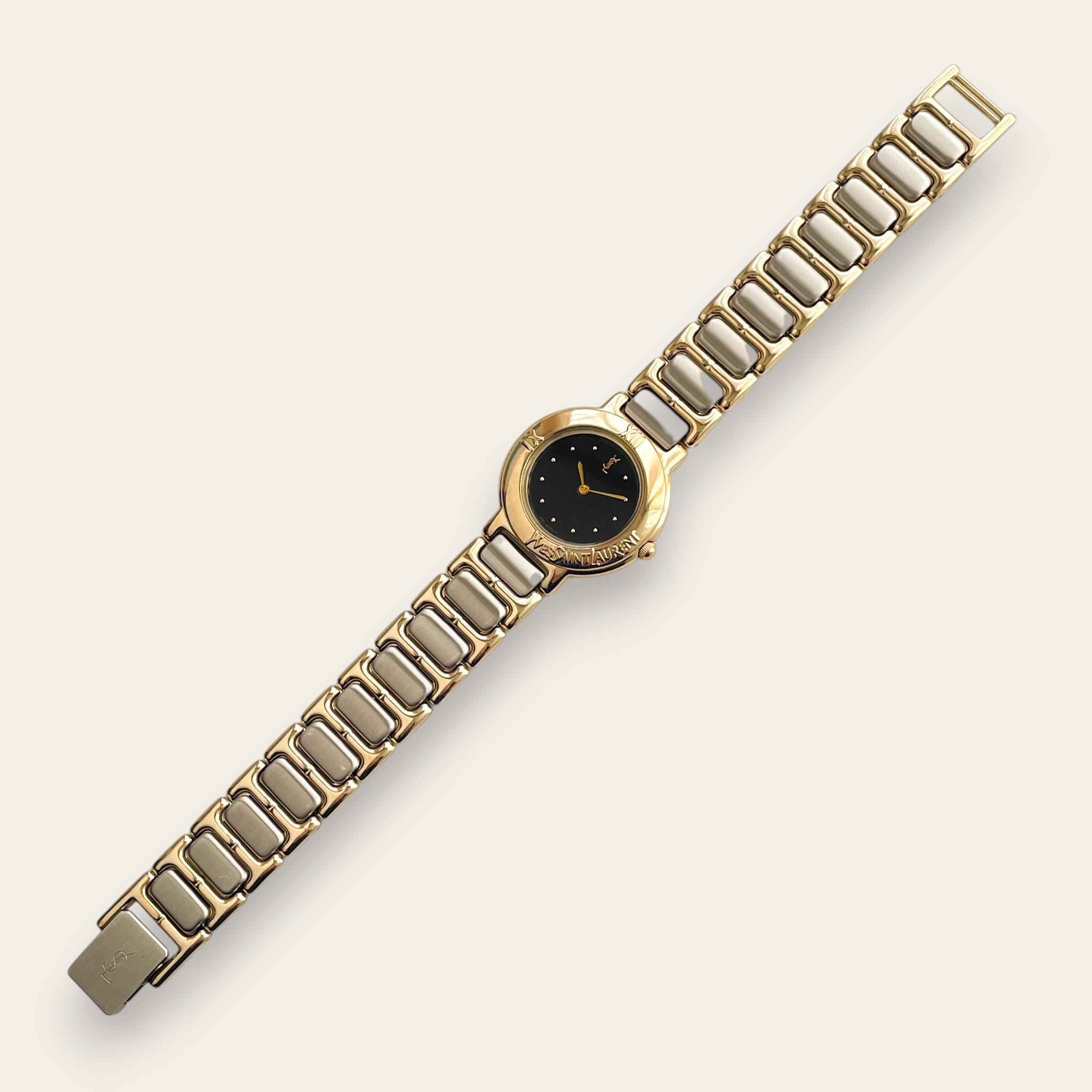Vintage 1990s YSL Quartz Watch - Two-Tone Bracelet, Black  display picture 3