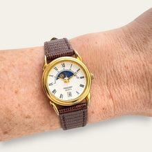 Load image into Gallery viewer, Vintage Constant Sun &amp; Moon Quartz Watch - Black Leather Strap
