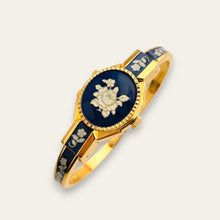 Load image into Gallery viewer, Vintage André Mouche Peek-a-Boo Quartz Watch - Navy Floral Design
