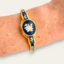 Load image into Gallery viewer, Vintage André Mouche Peek-a-Boo Quartz Watch - Navy Floral Design
