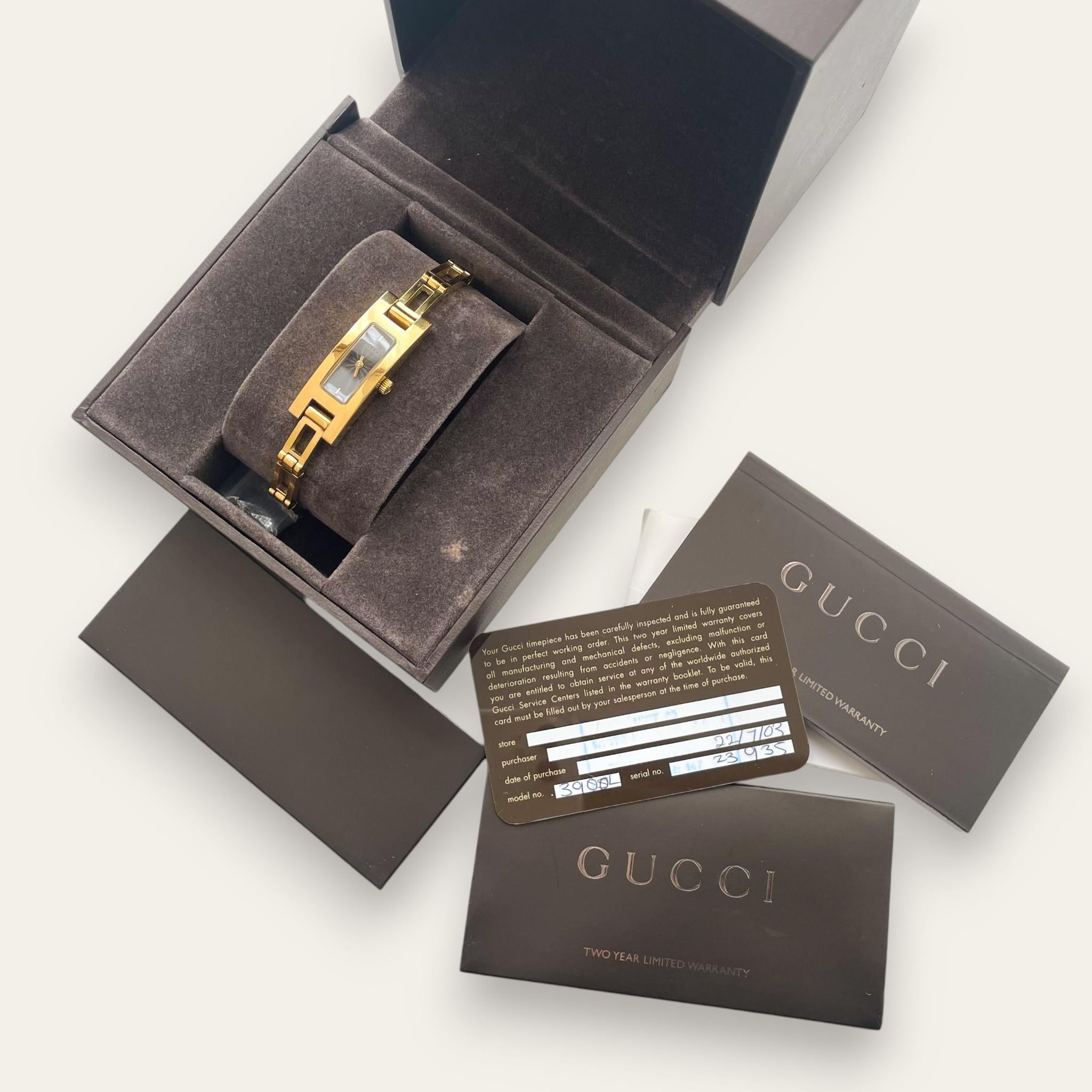 Vintage Gucci 3900L Ladies Quartz Watch Black Dial, Box and Papers