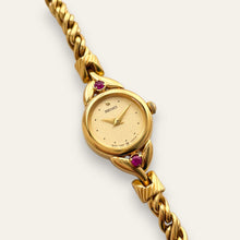 Load image into Gallery viewer, Vintage Seiko Gold Plated Quartz Watch - Rubies, Twisted Chain Bracelet
