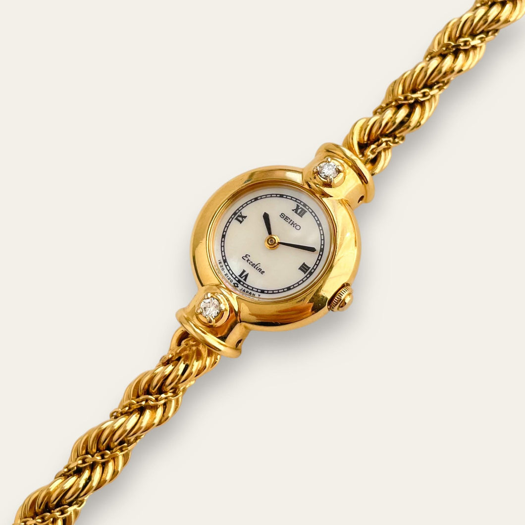 Vintage Seiko Exceline Ladies Gold Plated Watch - Diamond Accents