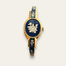 Load image into Gallery viewer, Vintage André Mouche Peek-a-Boo Quartz Watch - Navy Floral Design
