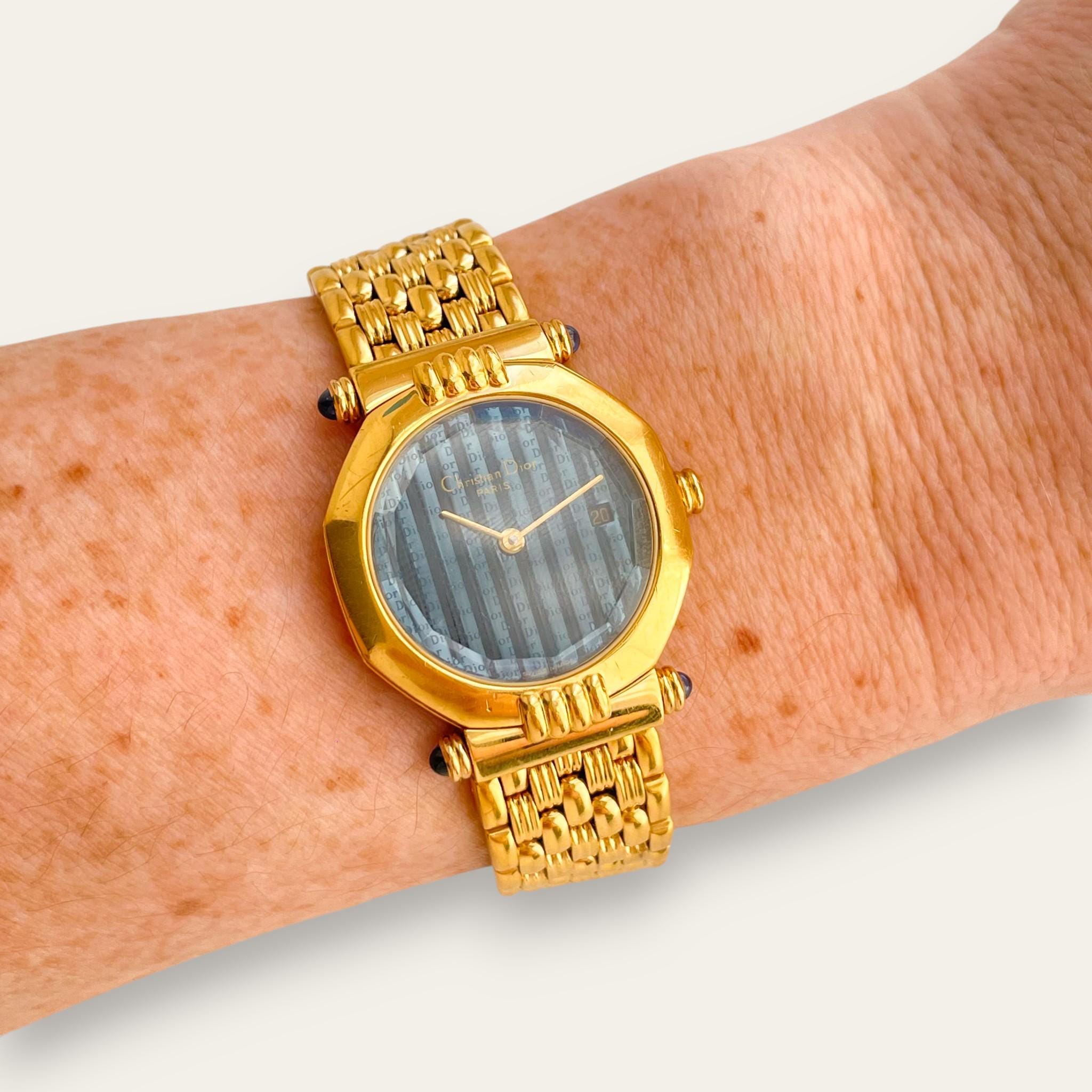 Vintage Christian Dior D64 151 — 1990s Faceted Glass Watch, Navy