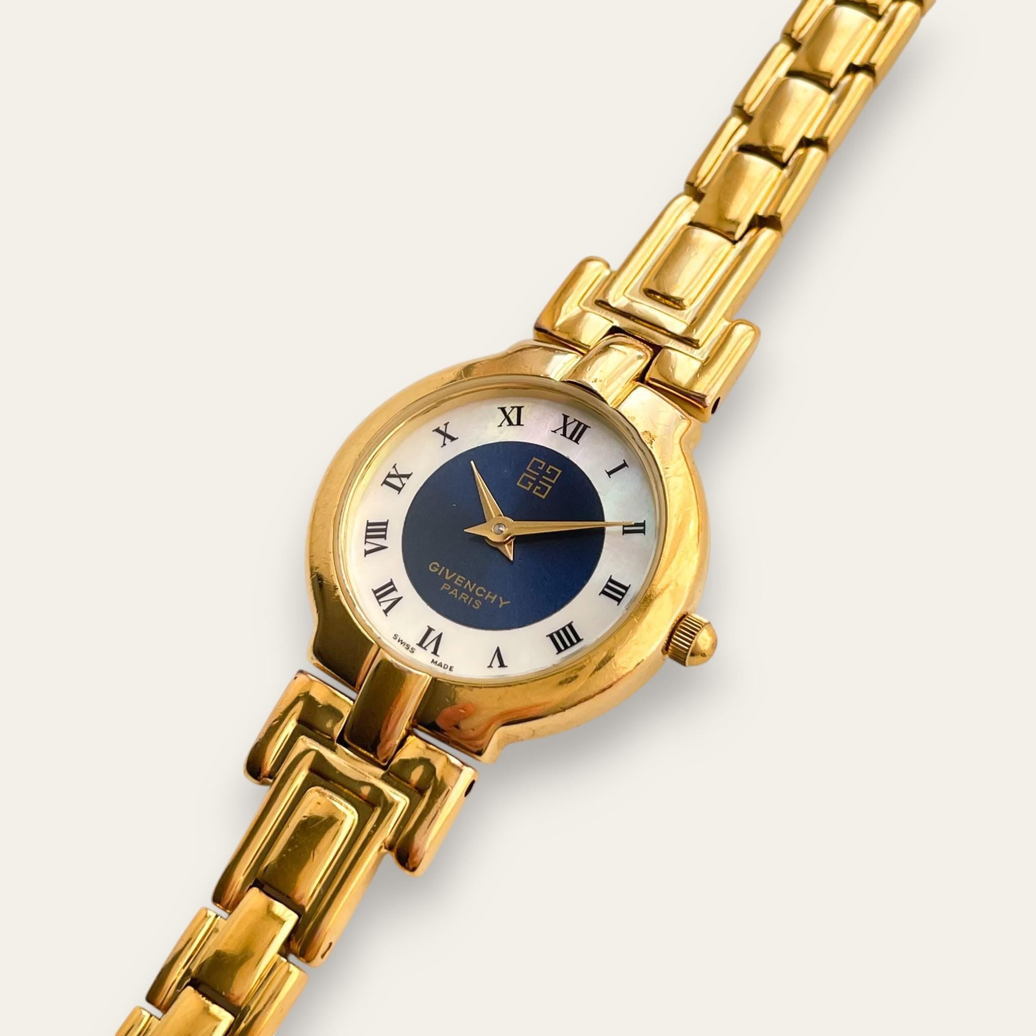 Vintage 1990s Gold-Plated Ladies' Givenchy Watch - Quartz, Blue