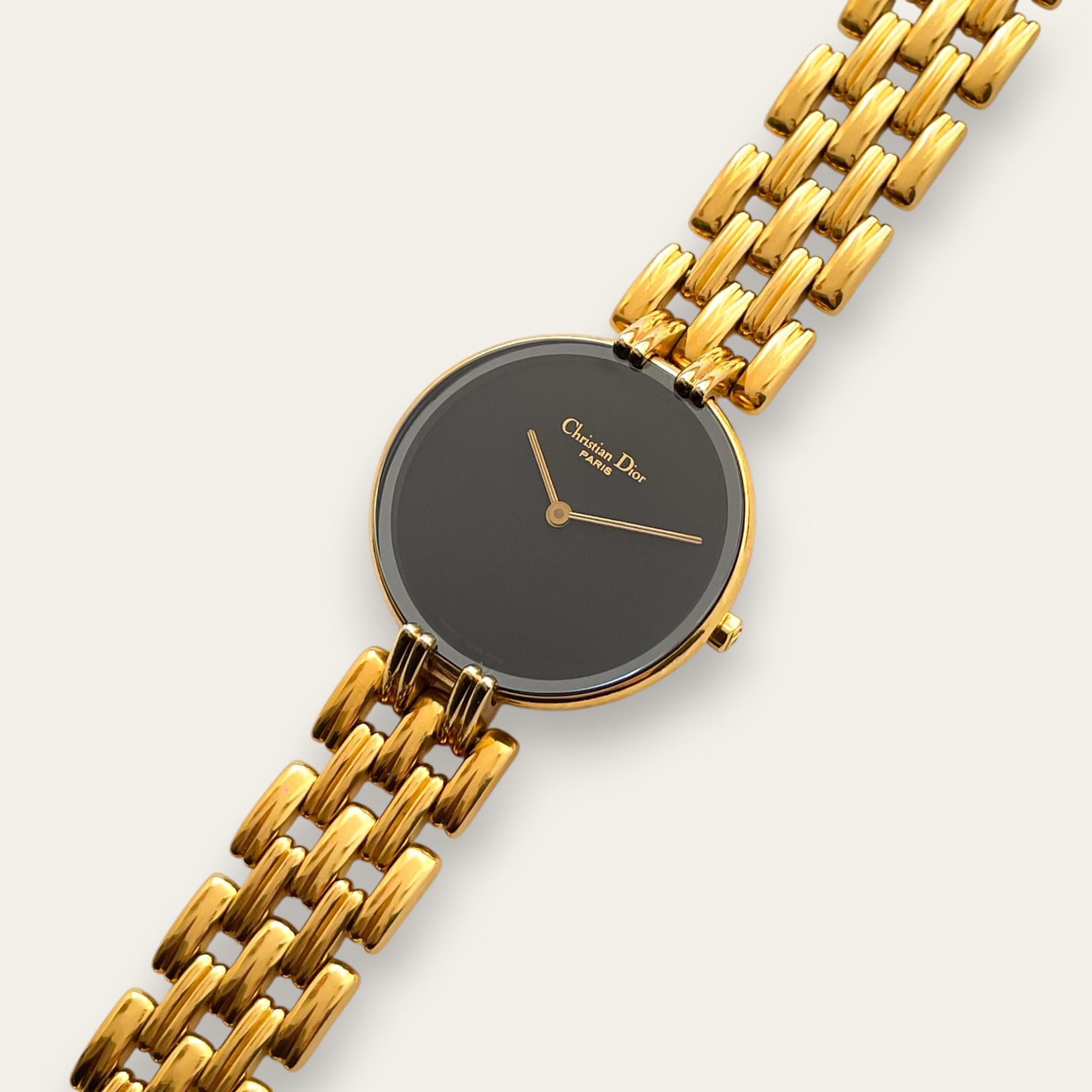 Vintage Christian Dior Bagheera - 1990s Black Dial Gold-Tone Watch