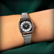 Load image into Gallery viewer, Sekonda Ladies Cushion Case Silver &amp; Black Dial 70s Vintage-Style Quartz Watch
