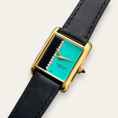 1980s Raymond Weil Gold Plated Mechanical Tank Vintage Watch